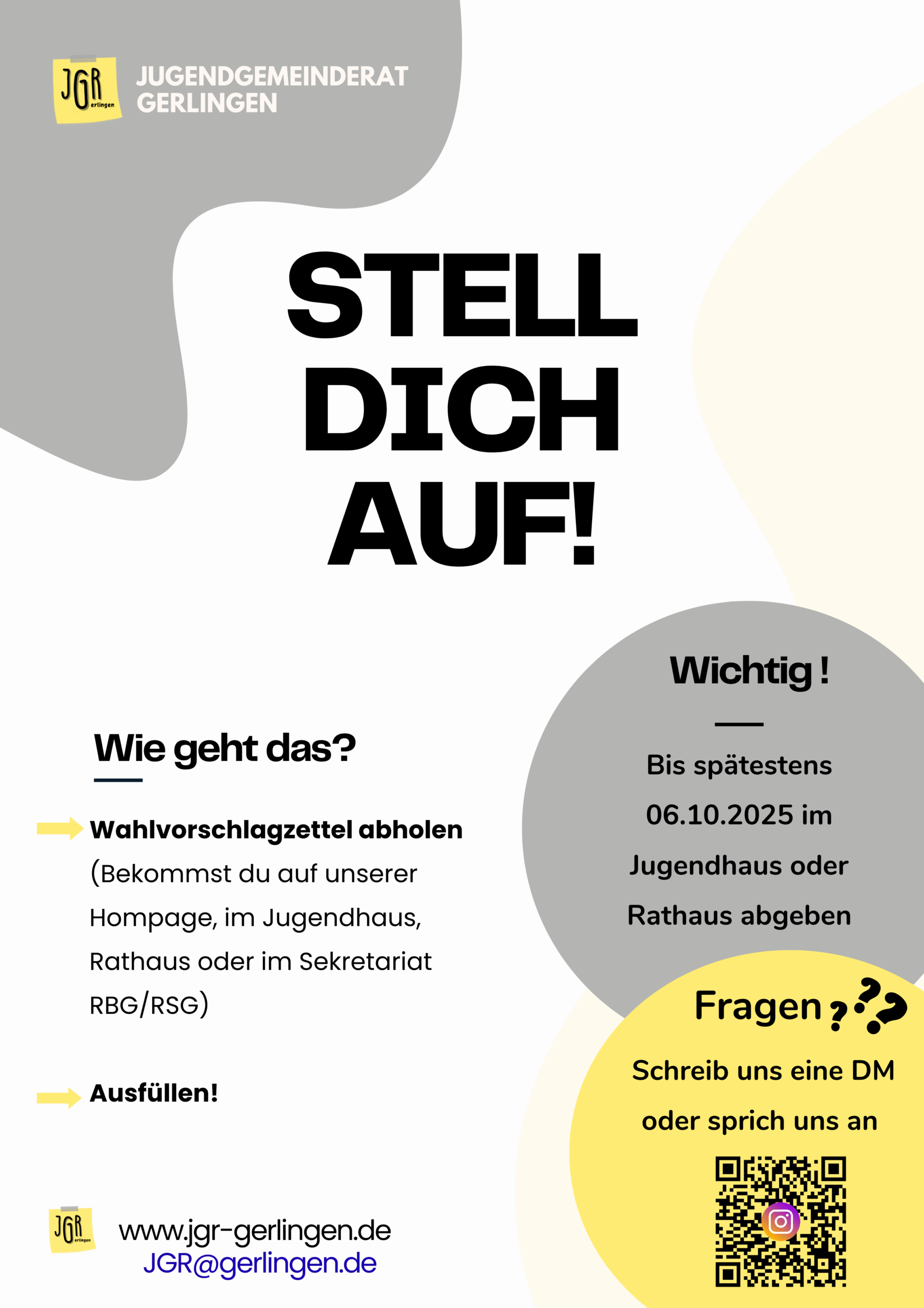 Wahlvorschläge für den Jugendgemenderat. Ab dem 20.09. bis zum 06.10. besteht die Möglichkeit für den Jugendgemenderat zu kandidieren.